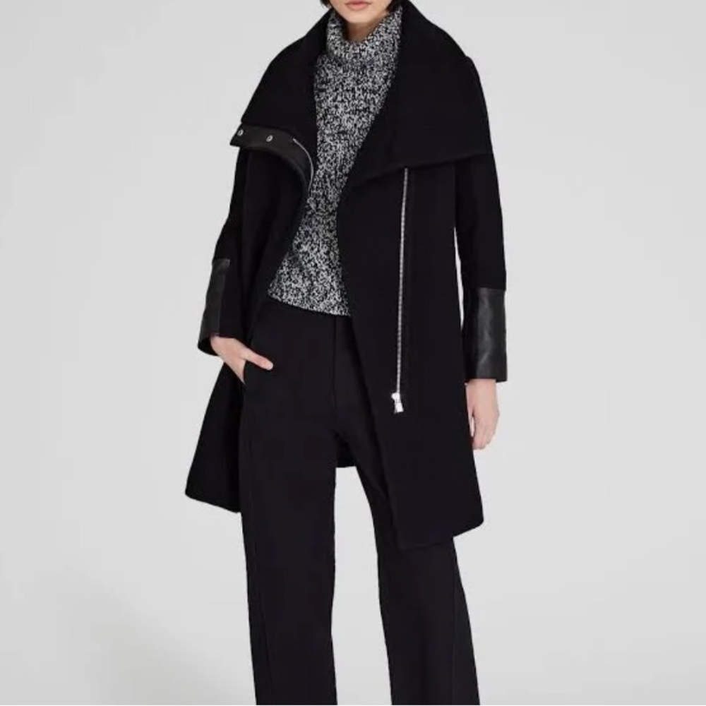Club Monaco Women’s Italian Wool and Leather Zip Front Winter Jacket Size Small